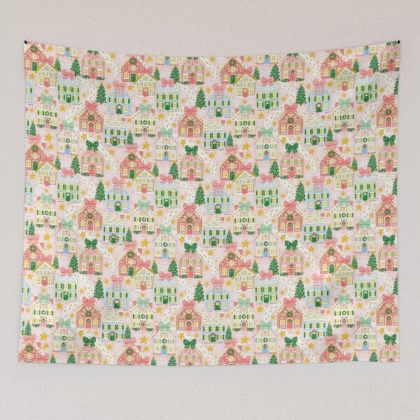 Item preview, Cute Pink Christmas Village Pattern designed and sold by Inspired Life Creative.