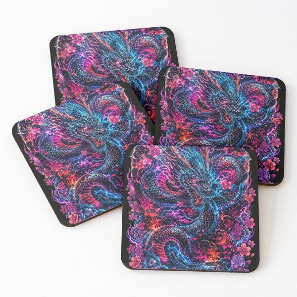 Item preview, Neon Japanese Dragon Artwork Floral Fantasy Graphic designed and sold by RoyalDeluxGo.