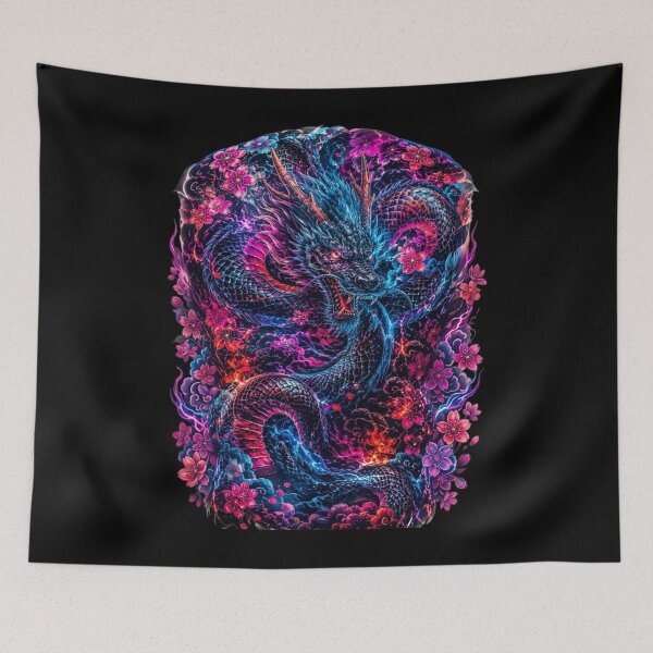 Item preview, Neon Japanese Dragon Artwork Floral Fantasy Graphic designed and sold by RoyalDeluxGo.