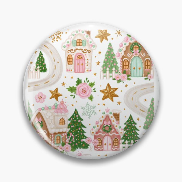 Item preview, Cute Pink Christmas Village Pattern designed and sold by Inspired Life Creative.