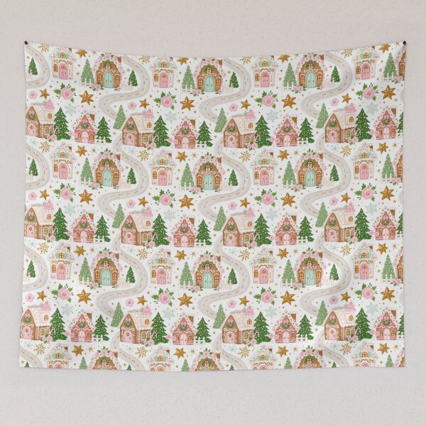 Item preview, Cute Pink Christmas Village Pattern designed and sold by Inspired Life Creative.
