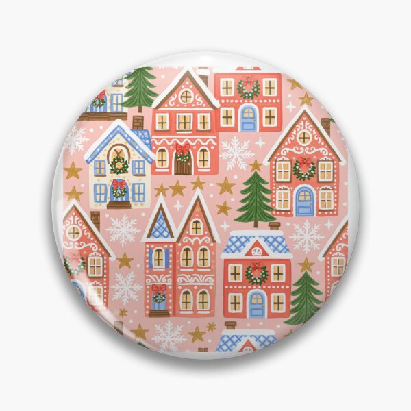 Item preview, Cute Pink Christmas Village Pattern designed and sold by Inspired Life Creative.