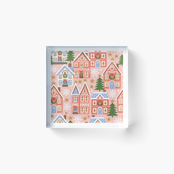 Item preview, Cute Pink Christmas Village Pattern designed and sold by Inspired Life Creative.