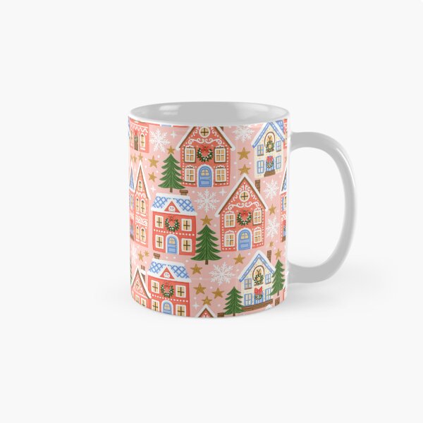 Item preview, Cute Pink Christmas Village Pattern designed and sold by Inspired Life Creative.