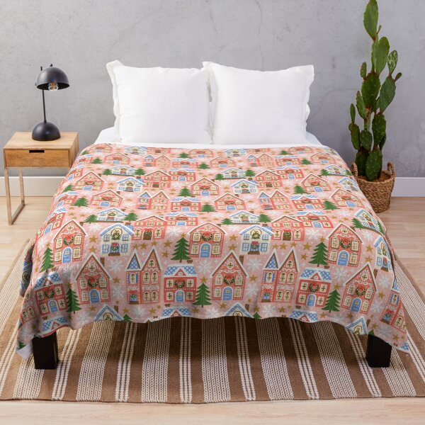 Item preview, Cute Pink Christmas Village Pattern designed and sold by Inspired Life Creative.
