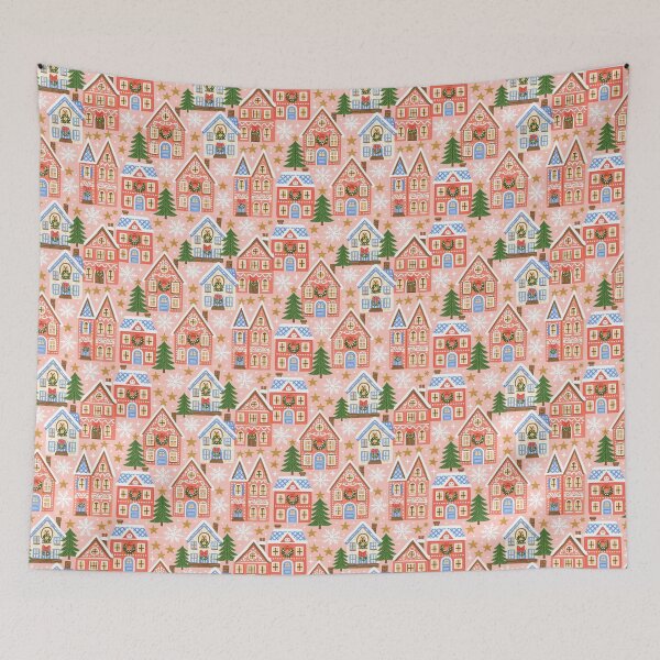 Item preview, Cute Pink Christmas Village Pattern designed and sold by Inspired Life Creative.