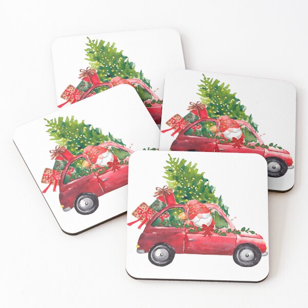 Item preview, Christmas gnome in watercolor in an old red car designed and sold by VibranPalette.
