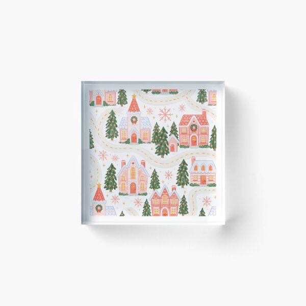 Item preview, Cute Pink Christmas Village Pattern designed and sold by Inspired Life Creative.