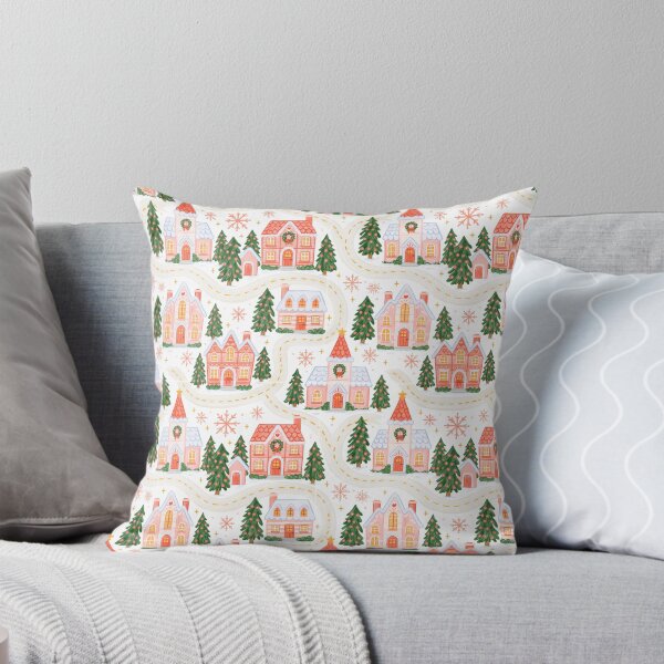 Item preview, Cute Pink Christmas Village Pattern designed and sold by Inspired Life Creative.