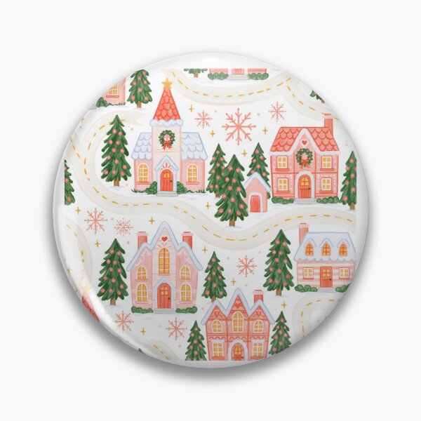 Item preview, Cute Pink Christmas Village Pattern designed and sold by Inspired Life Creative.