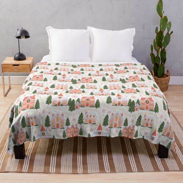 Item preview, Cute Pink Christmas Village Pattern designed and sold by Inspired Life Creative.