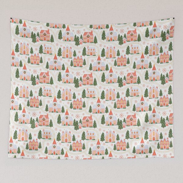 Item preview, Cute Pink Christmas Village Pattern designed and sold by Inspired Life Creative.