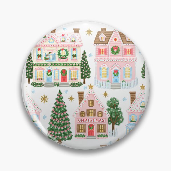 Item preview, Cute Pink Christmas Village Pattern designed and sold by Inspired Life Creative.