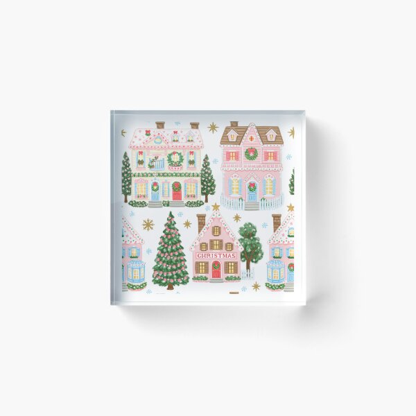 Item preview, Cute Pink Christmas Village Pattern designed and sold by Inspired Life Creative.