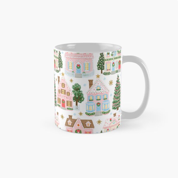 Item preview, Cute Pink Christmas Village Pattern designed and sold by Inspired Life Creative.
