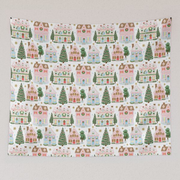Item preview, Cute Pink Christmas Village Pattern designed and sold by Inspired Life Creative.