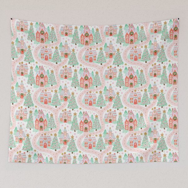 Item preview, Cute Pink Christmas Village Pattern designed and sold by Inspired Life Creative.