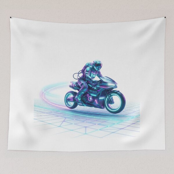 Item preview, Futuristic Cyberpunk Neon Astronaut Motorcycle Rider Art designed and sold by Rahat3344.