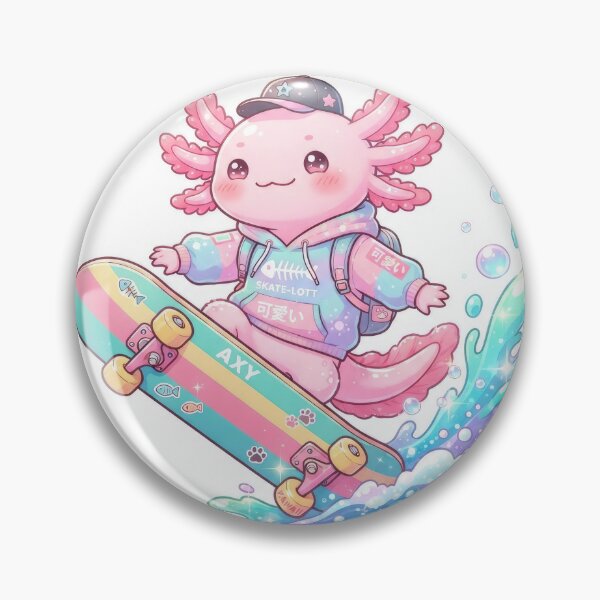 Item preview, Kawaii Pink Axolotl Skateboarding on Rainbow Wave Art designed and sold by Rahat3344.