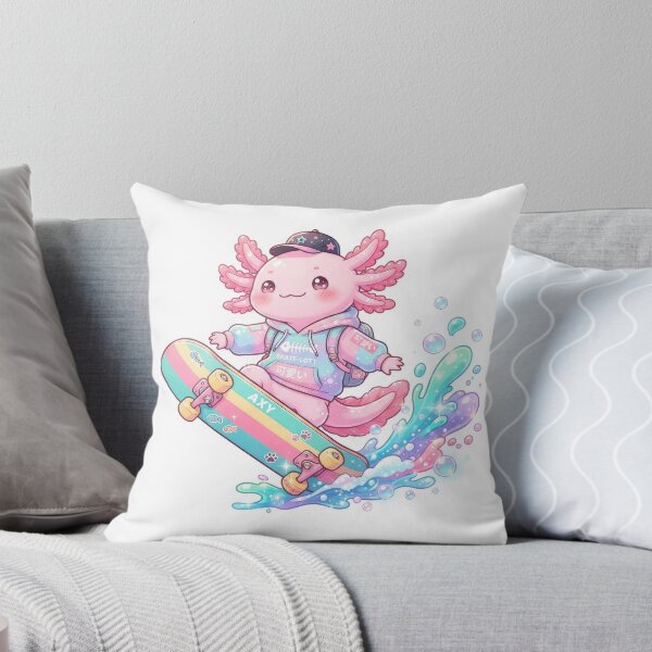 Artikelvorschau, Kawaii Pink Axolotl Skateboard auf Regenbogenwelle Kunst entworfen und verkauft von Rahat3344.