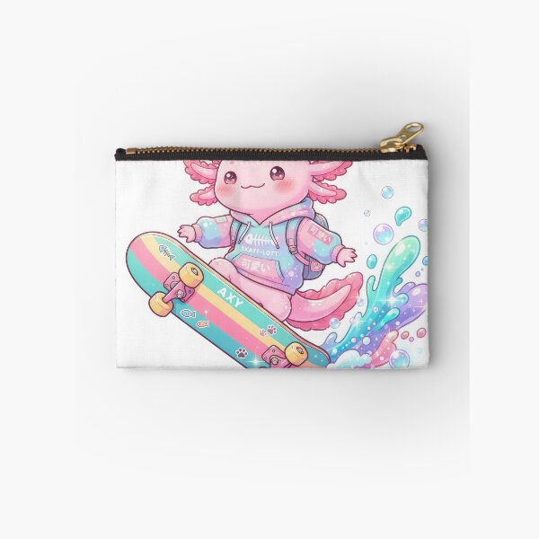 Item preview, Kawaii Pink Axolotl Skateboarding on Rainbow Wave Art designed and sold by Rahat3344.