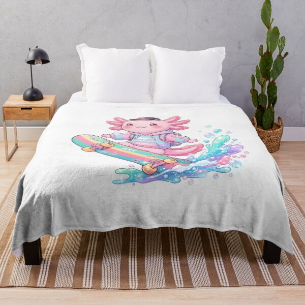 Item preview, Kawaii Pink Axolotl Skateboarding on Rainbow Wave Art designed and sold by Rahat3344.