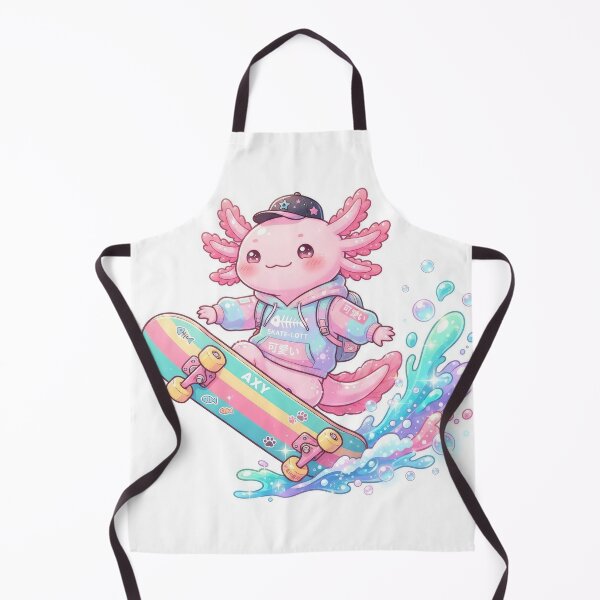 Item preview, Kawaii Pink Axolotl Skateboarding on Rainbow Wave Art designed and sold by Rahat3344.