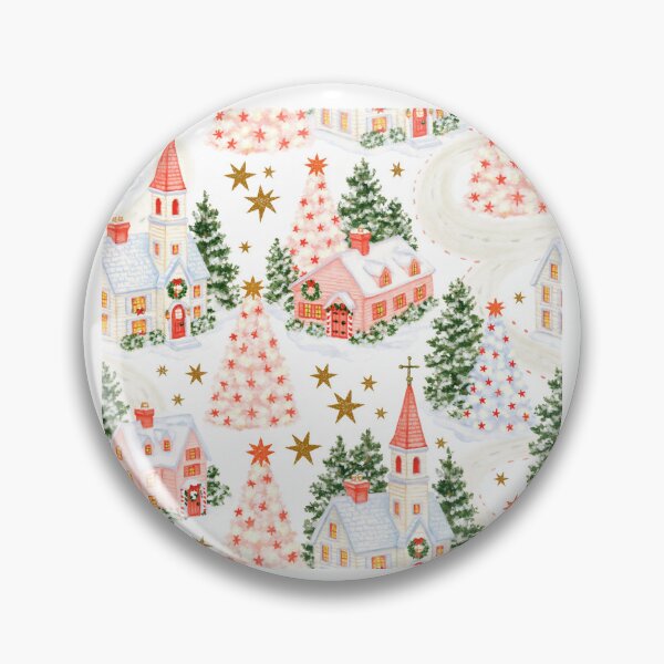 Item preview, Cute Pink Christmas Village Pattern designed and sold by Inspired Life Creative.
