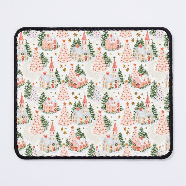 Item preview, Cute Pink Christmas Village Pattern designed and sold by Inspired Life Creative.