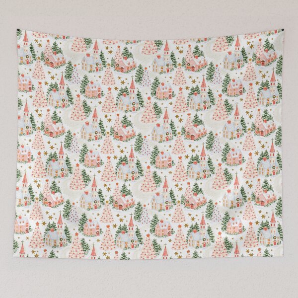 Item preview, Cute Pink Christmas Village Pattern designed and sold by Inspired Life Creative.