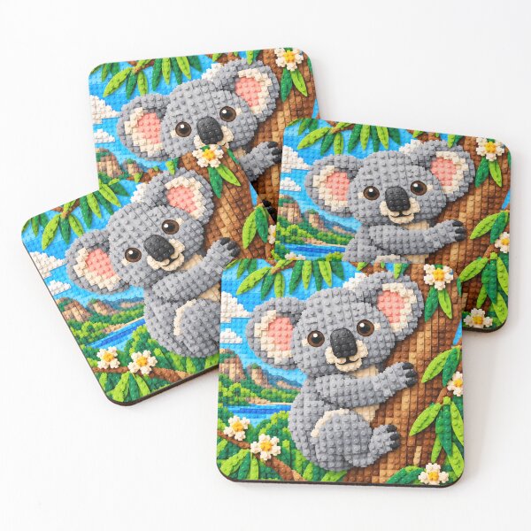Item preview, Cute Koala Hugging a Tree – Colorful Building Block Mosaic Art designed and sold by WildWhimsy Art.