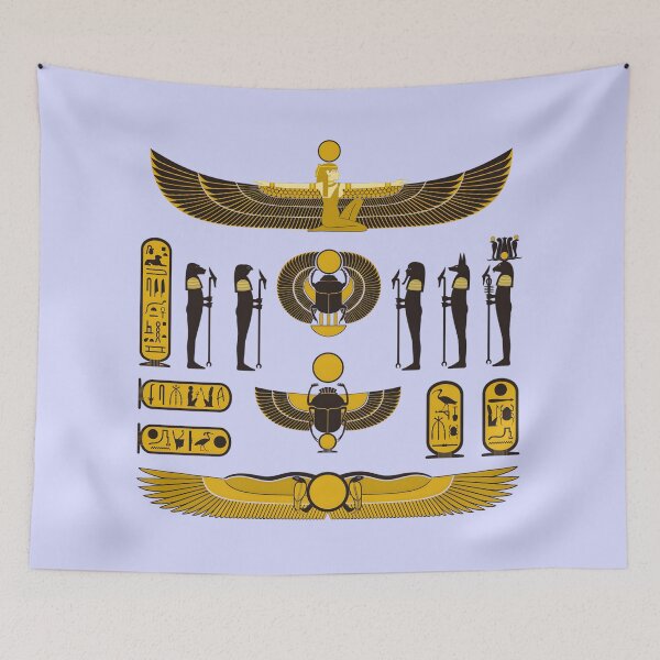 Item preview, Golden Egyptian Mythology Symbols - Winged Isis and Scarab Art designed and sold by ShabanMerch⭐⭐⭐.