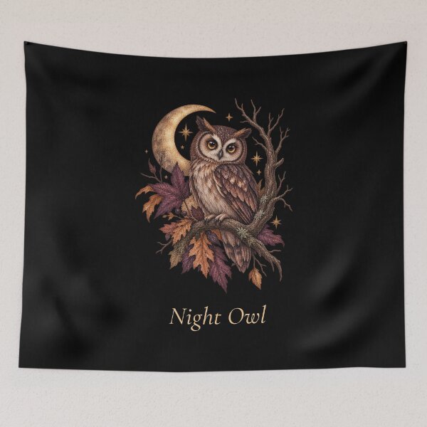 Item preview, Night Owl Crescent Moon Autumn Art designed and sold by mycute-stickers.
