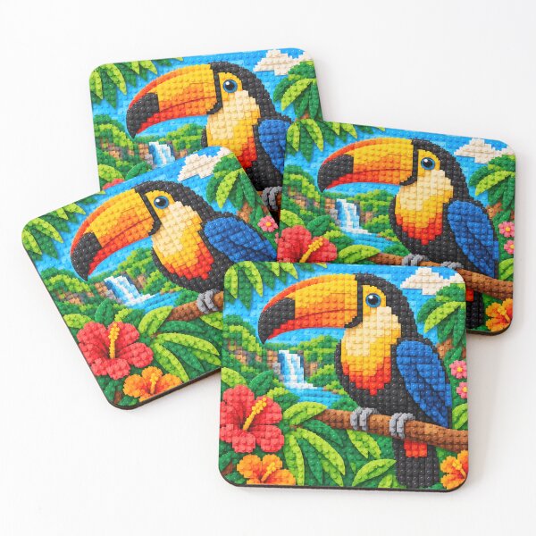 Item preview, Colorful Toucan in the Tropical Jungle – Building Block Mosaic Art designed and sold by WildWhimsy Art.