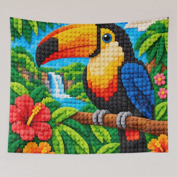 Item preview, Colorful Toucan in the Tropical Jungle – Building Block Mosaic Art designed and sold by WildWhimsy Art.
