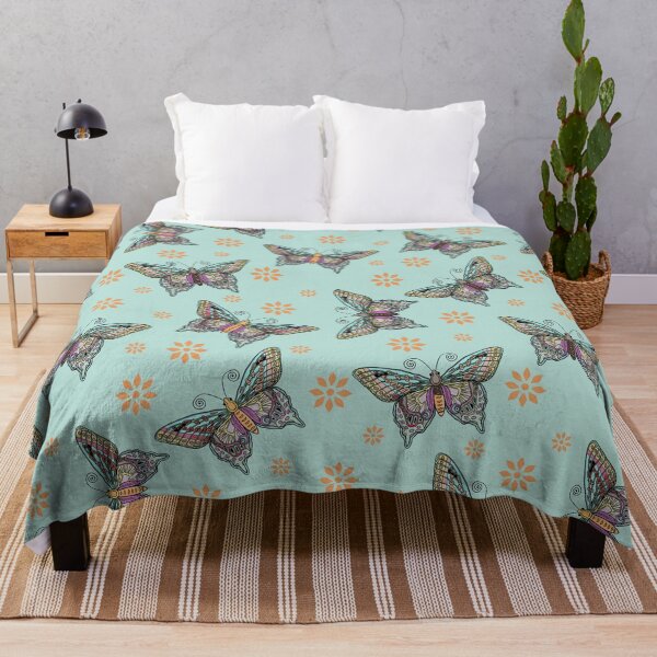 Item preview, Boho Butterfly Repeat Pattern in Pastel blue green and Orange designed and sold by altastudio.