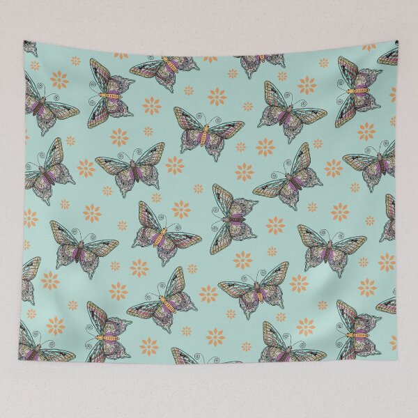 Item preview, Boho Butterfly Repeat Pattern in Pastel blue green and Orange designed and sold by altastudio.