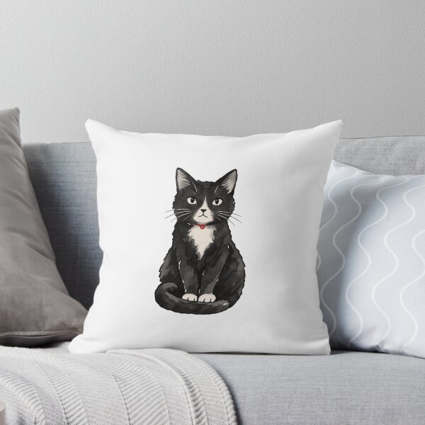 Item preview, Tuxedo Cat Sitting Upright Ink Watercolor Art designed and sold by Jessie's Palette.