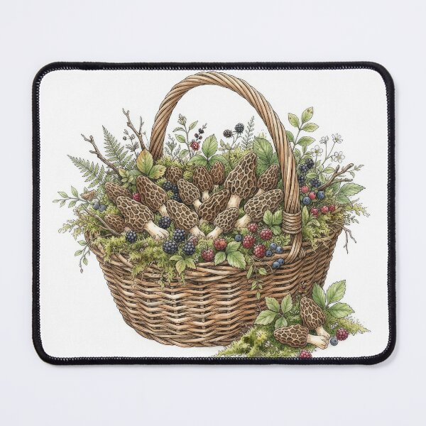 Item preview, Vintage Morel Mushroom Basket Cottagecore Botanical Art designed and sold by Rahat3344.