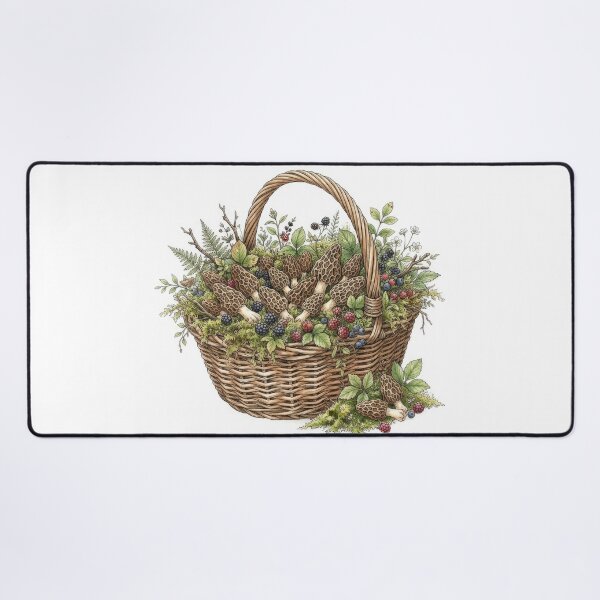 Item preview, Vintage Morel Mushroom Basket Cottagecore Botanical Art designed and sold by Rahat3344.