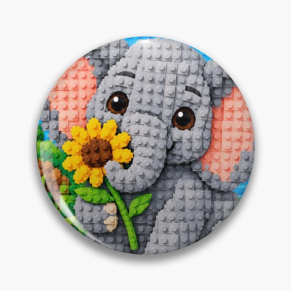 Item preview, Cute Baby Elephant with Sunflower – Colorful Building Block Mosaic Art designed and sold by WildWhimsy Art.