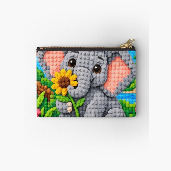 Item preview, Cute Baby Elephant with Sunflower – Colorful Building Block Mosaic Art designed and sold by WildWhimsy Art.