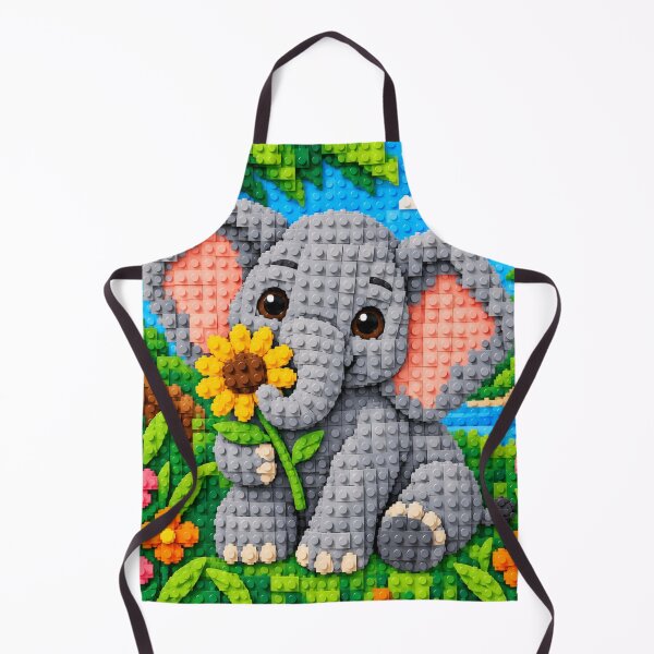 Item preview, Cute Baby Elephant with Sunflower – Colorful Building Block Mosaic Art designed and sold by WildWhimsy Art.