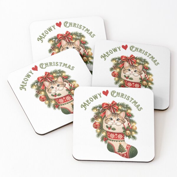 Item preview, Meowy Christmas Kitten in Holiday Stocking designed and sold by mycute-stickers.