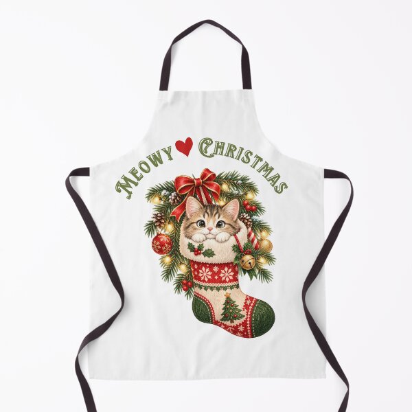 Artikelvorschau, Miauendes Weihnachtskätzchen im Weihnachtsstrumpf entworfen und verkauft von mycute-stickers.