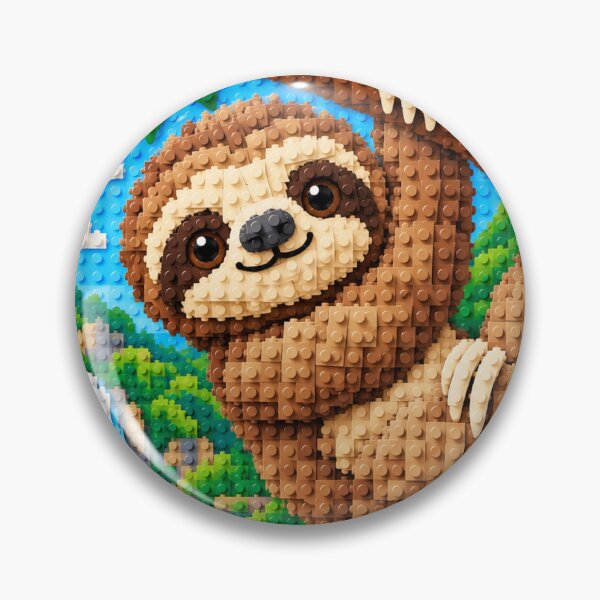 Item preview, Cute Sloth Hanging from a Tree – Colorful Building Block Mosaic Art designed and sold by WildWhimsy Art.