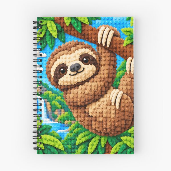 Item preview, Cute Sloth Hanging from a Tree – Colorful Building Block Mosaic Art designed and sold by WildWhimsy Art.