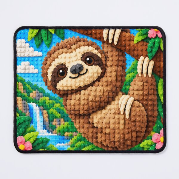 Item preview, Cute Sloth Hanging from a Tree – Colorful Building Block Mosaic Art designed and sold by WildWhimsy Art.