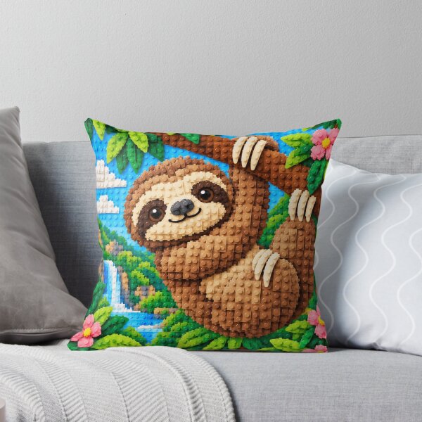 Item preview, Cute Sloth Hanging from a Tree – Colorful Building Block Mosaic Art designed and sold by WildWhimsy Art.
