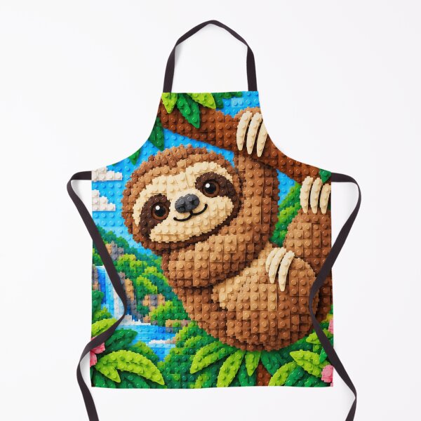 Item preview, Cute Sloth Hanging from a Tree – Colorful Building Block Mosaic Art designed and sold by WildWhimsy Art.